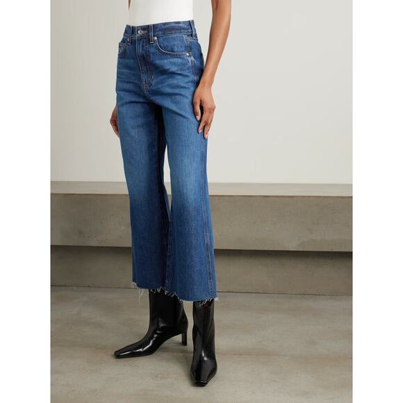 Veronica Beard High Rise Wide Leg Crop Frayed Jeans Dark Wash Size 29 - Picture 1 of 11